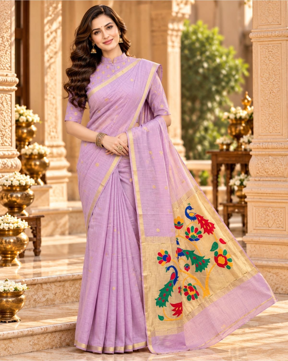 Muslin Jamdani Lavender Saree with Blouse
